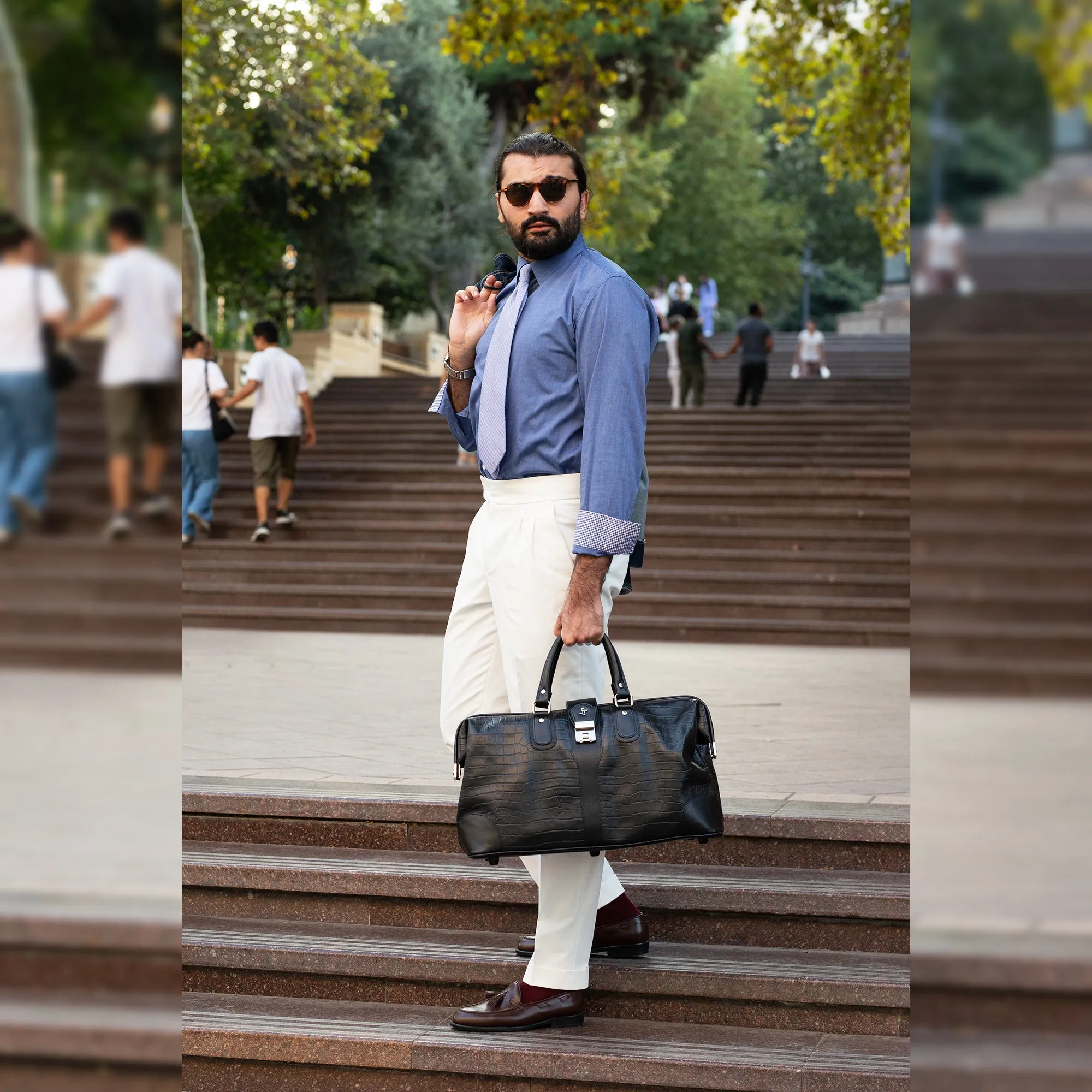 Georgia Collection - Italian Classics 97 Travel Bag | Leather Duffle Bag For Men | Croco Embossed Genuine Leather | Colour : Black