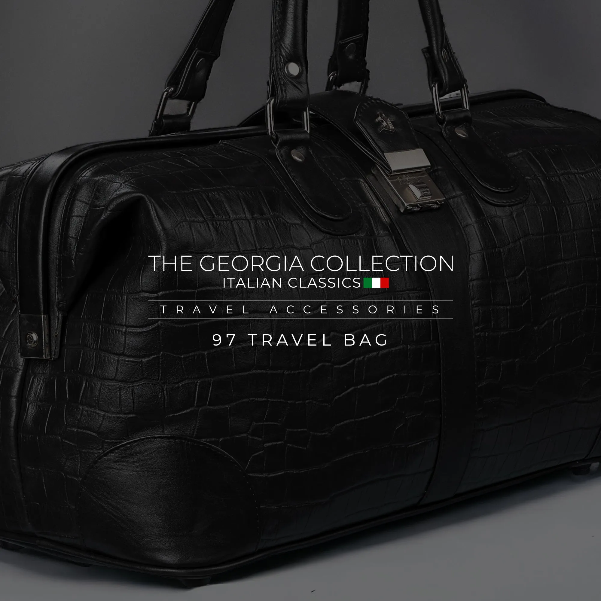 Georgia Collection - Italian Classics 97 Travel Bag | Leather Duffle Bag For Men | Croco Embossed Genuine Leather | Colour : Black