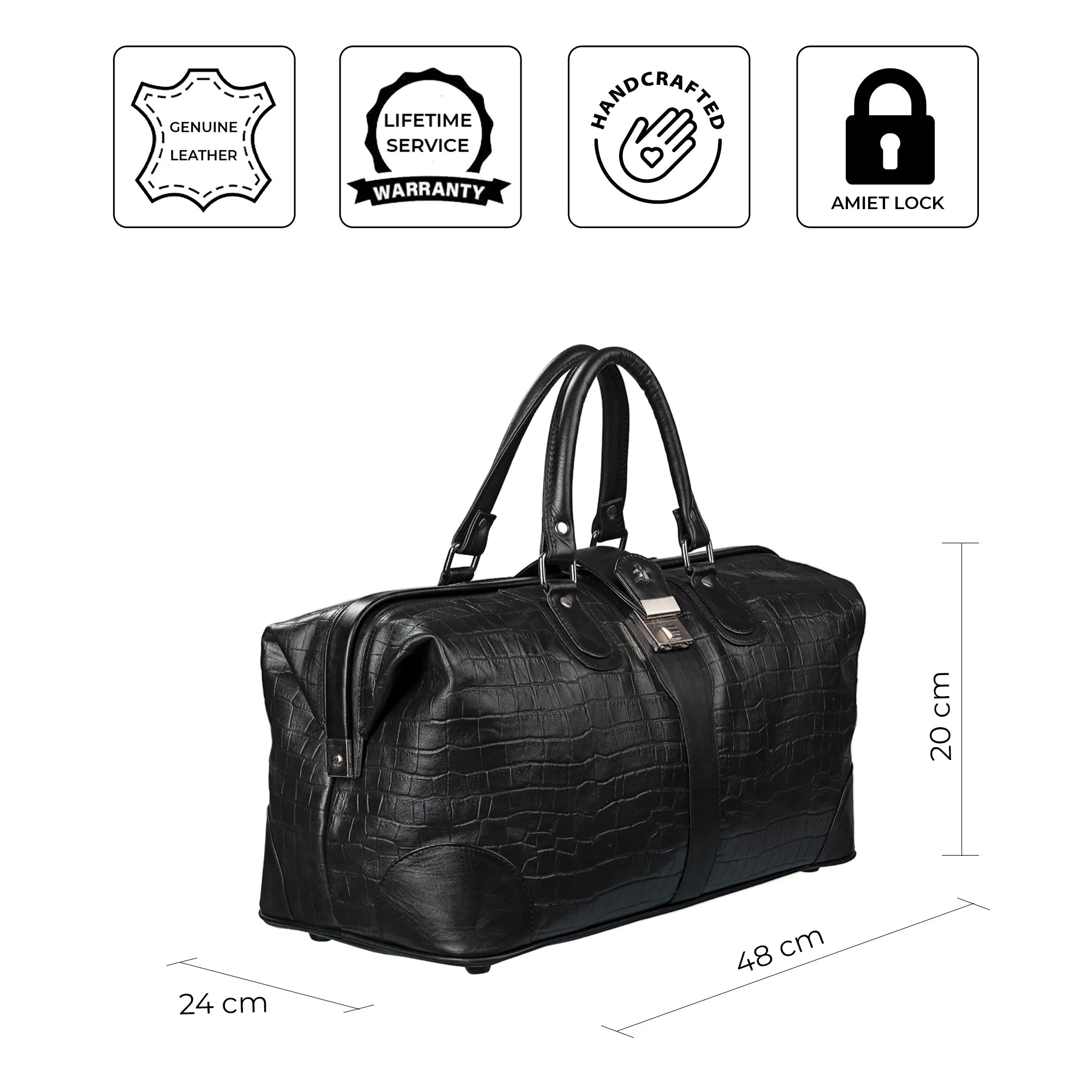 Georgia Collection - Italian Classics 97 Travel Bag | Leather Duffle Bag For Men | Croco Embossed Genuine Leather | Colour : Black