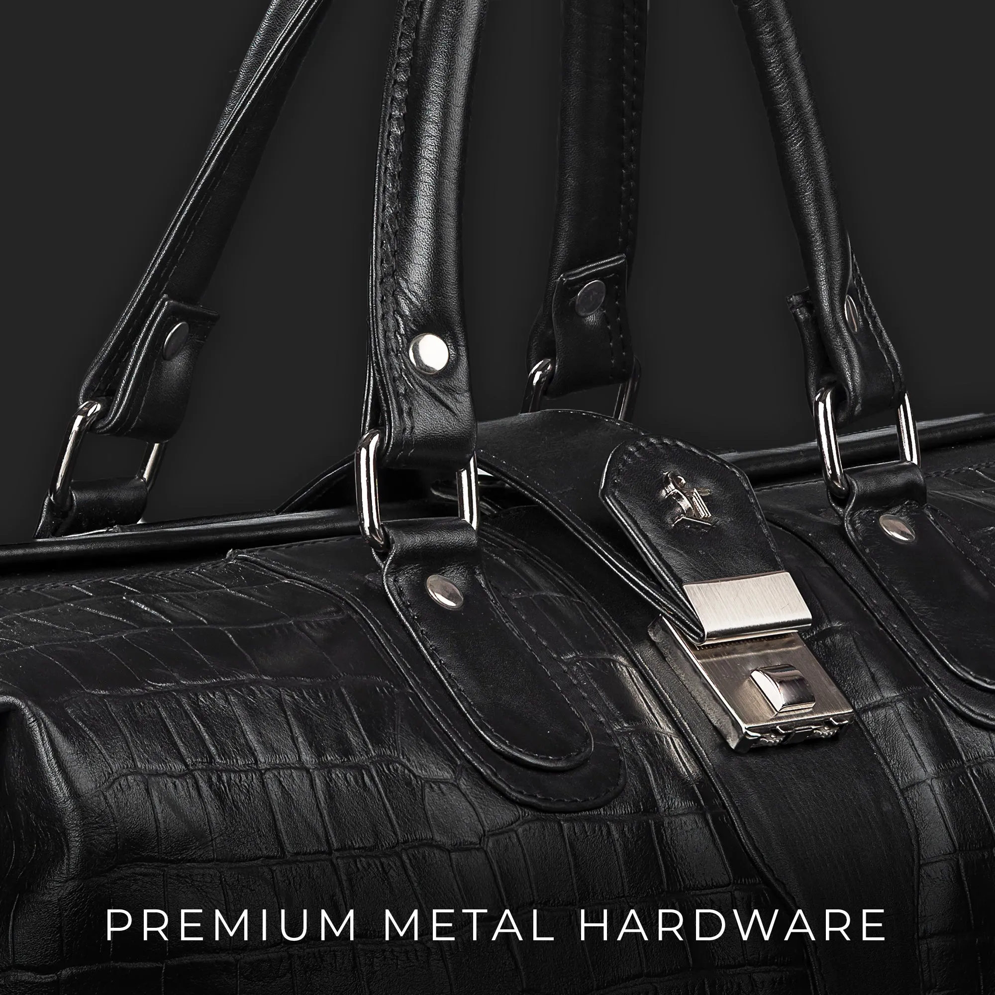 Georgia Collection - Italian Classics 97 Travel Bag | Leather Duffle Bag For Men | Croco Embossed Genuine Leather | Colour : Black