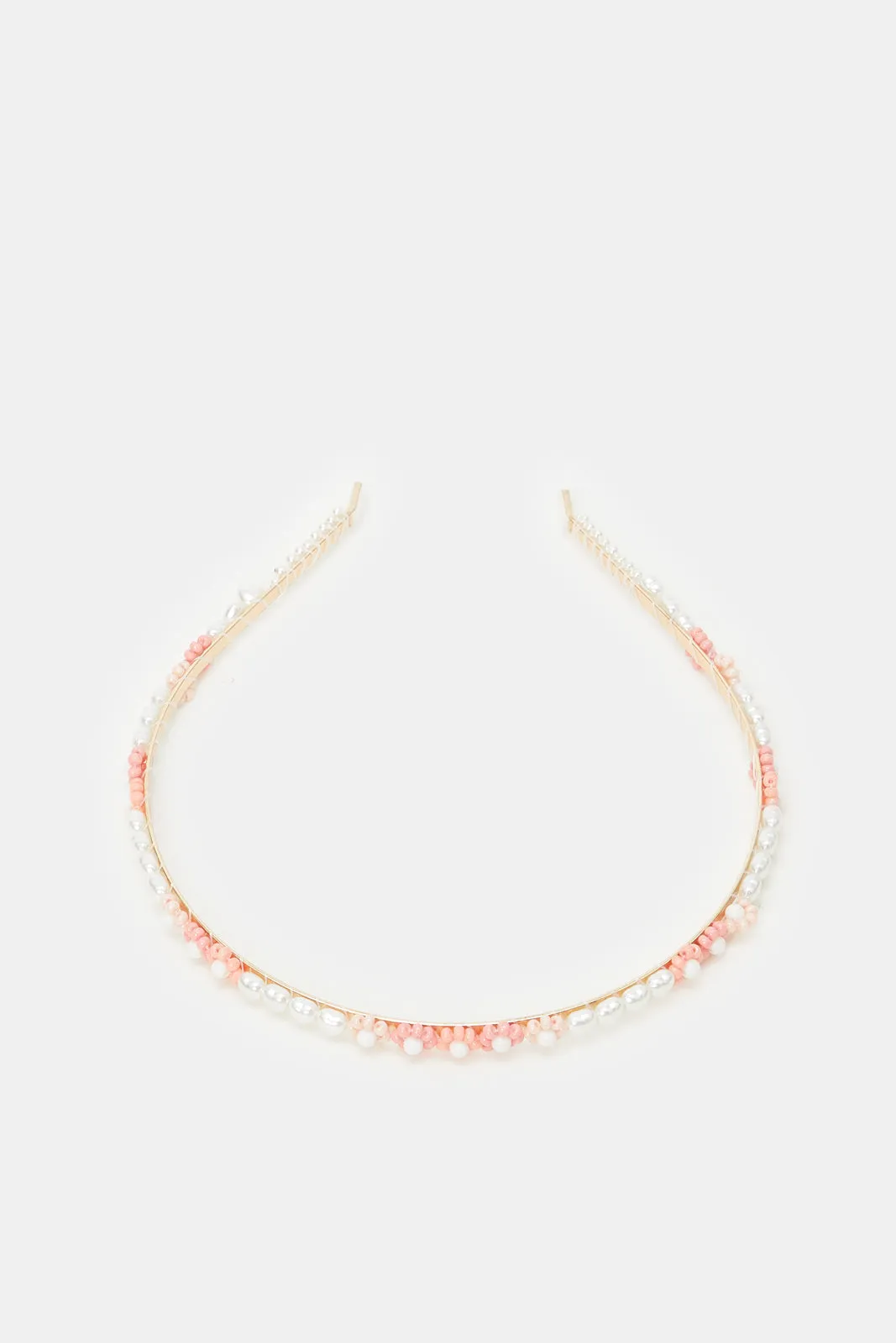 Girls Pink And White Floral Pearls Headband