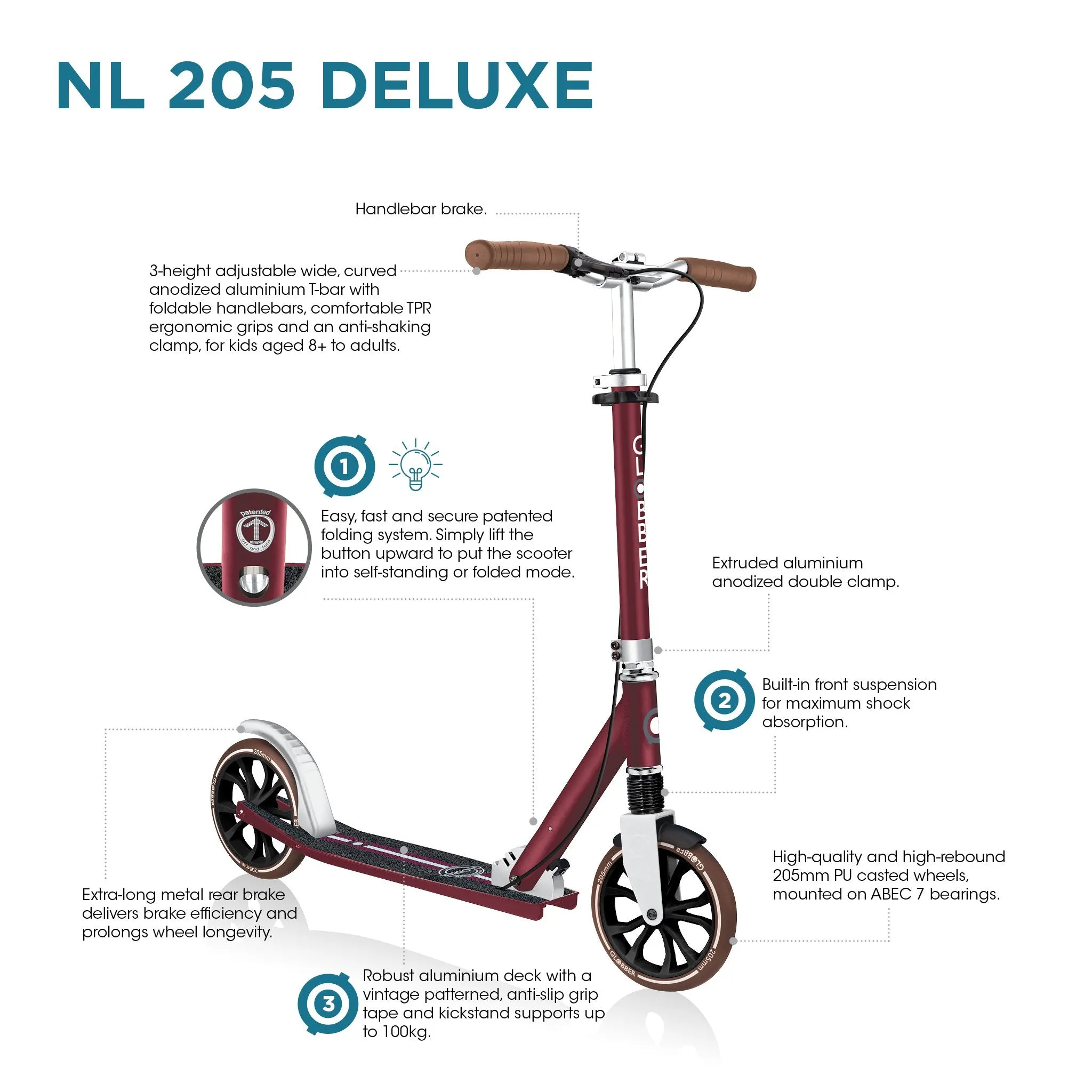 Globber NL 205 Deluxe Scooter - Vintage Blue (8y )