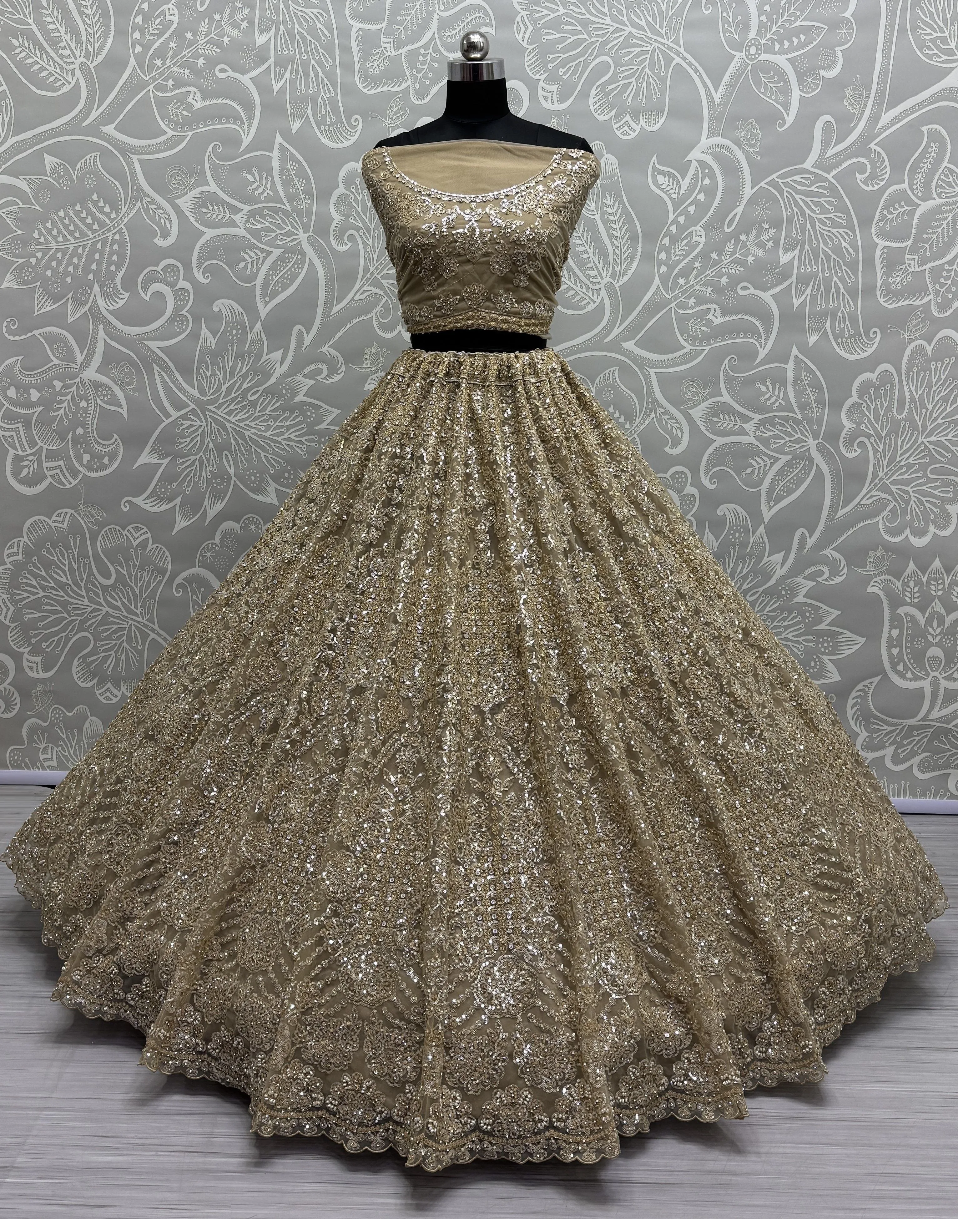 Golden Heavy Soft Net Heavy Multi thread & Sequence work Wedding Bridal Lehenga Choli
