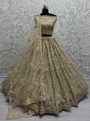 Golden Heavy Soft Net Heavy Multi thread & Sequence work Wedding Bridal Lehenga Choli