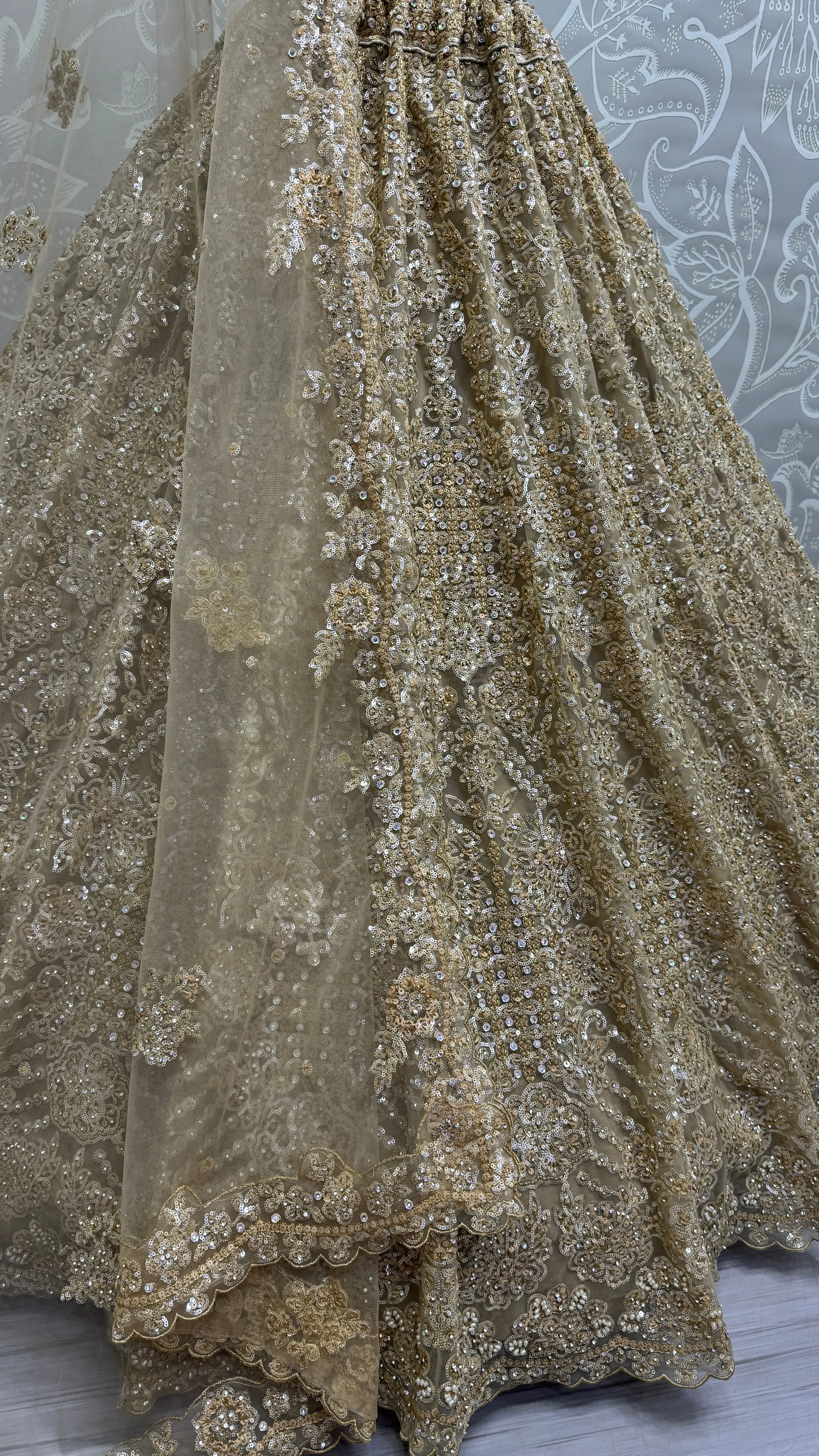 Golden Heavy Soft Net Heavy Multi thread & Sequence work Wedding Bridal Lehenga Choli