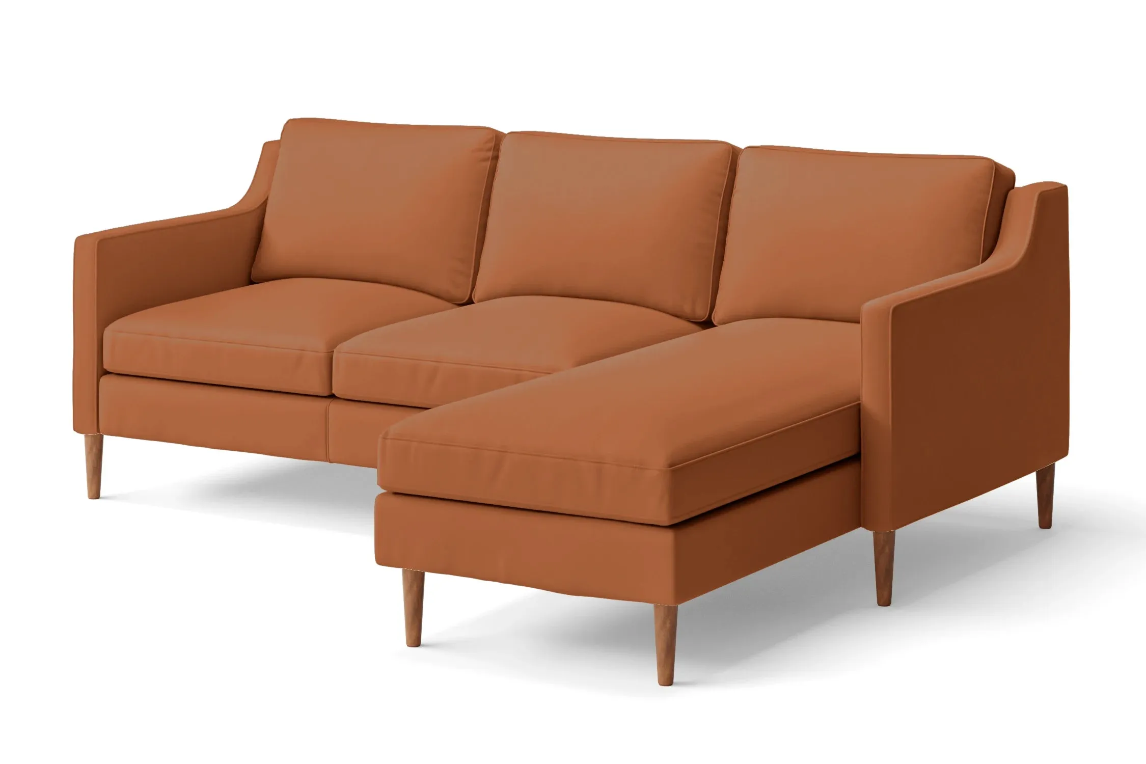 Greco 3 Seater Right Hand Facing Chaise Lounge Corner Sofa Tan Brown Leather