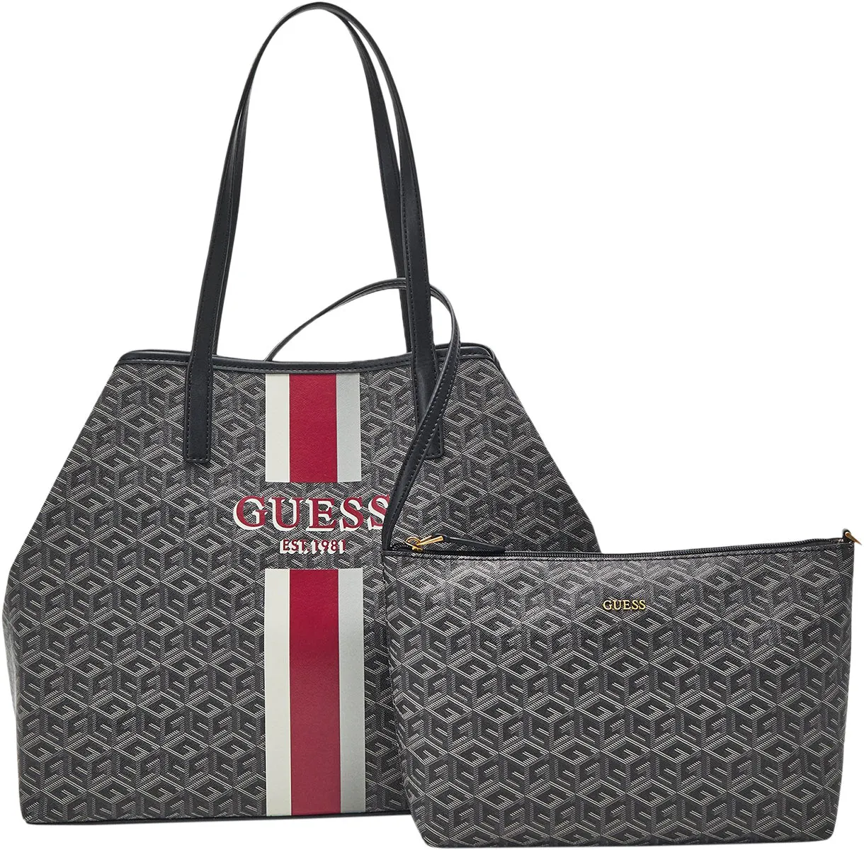 Guess Vikky Large In Cube Logo Bag Charcoal For Women