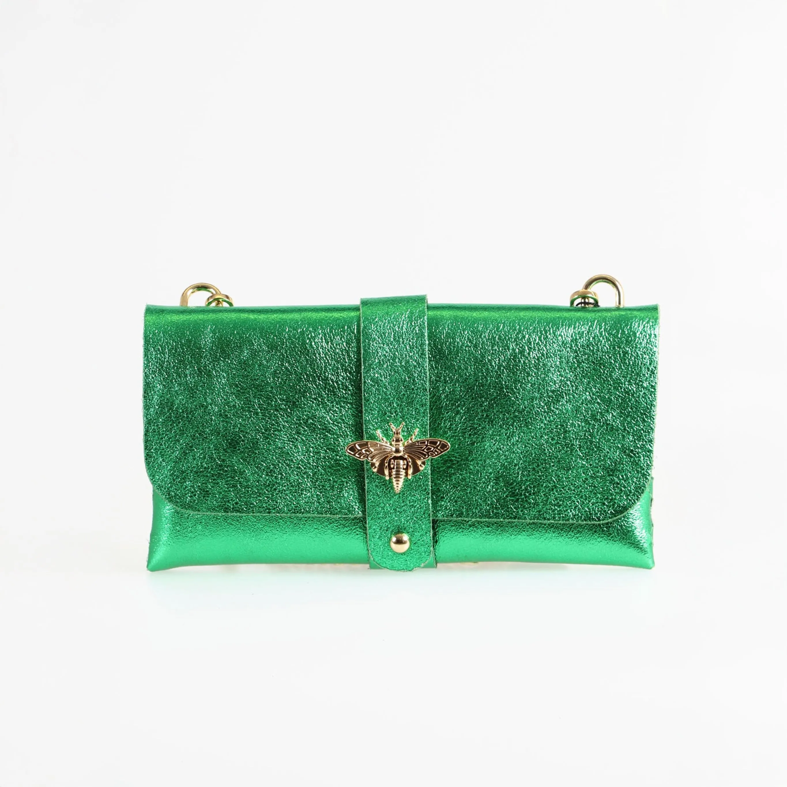 Halle Clutch Bag - Bright Green, Metallic