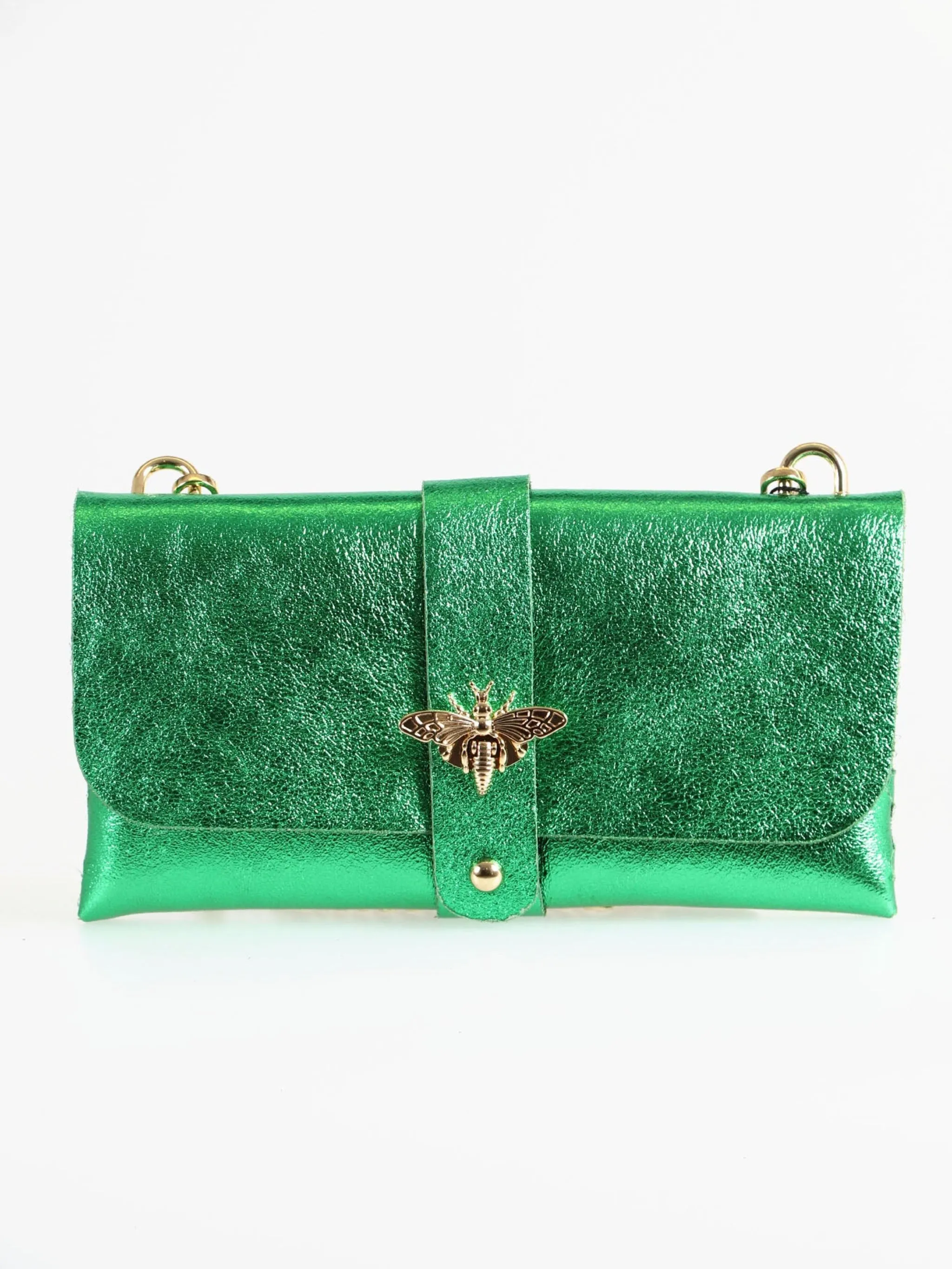 Halle Clutch Bag - Bright Green, Metallic
