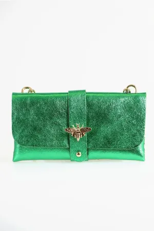Halle Clutch Bag - Bright Green, Metallic