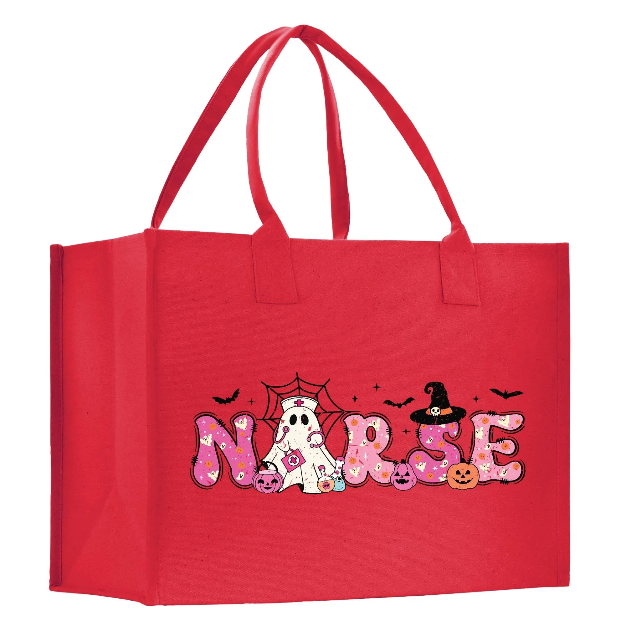 Halloween Trick or Treat Tote Bag Halloween Bag for Kids Halloween Gift Halloween Candy Bag Halloween Doodles Cute Canvas Tote Bag (HW1030)