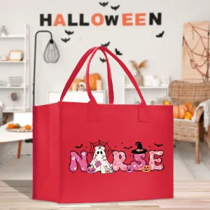 Halloween Trick or Treat Tote Bag Halloween Bag for Kids Halloween Gift Halloween Candy Bag Halloween Doodles Cute Canvas Tote Bag (HW1030)