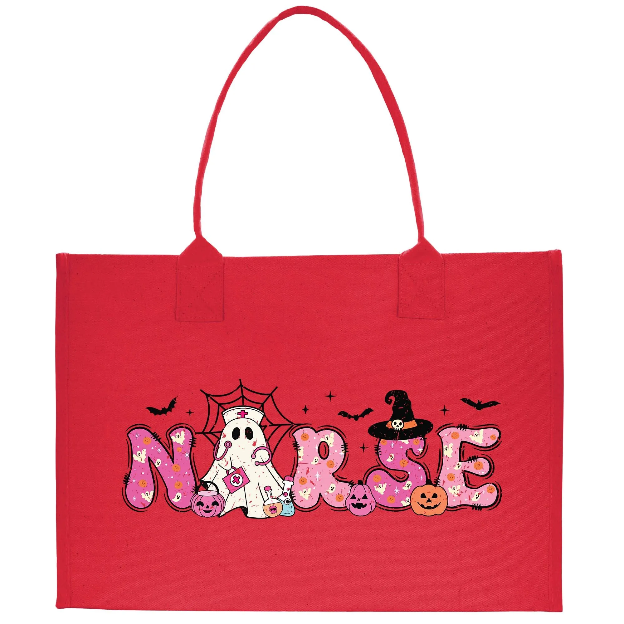 Halloween Trick or Treat Tote Bag Halloween Bag for Kids Halloween Gift Halloween Candy Bag Halloween Doodles Cute Canvas Tote Bag (HW1030)