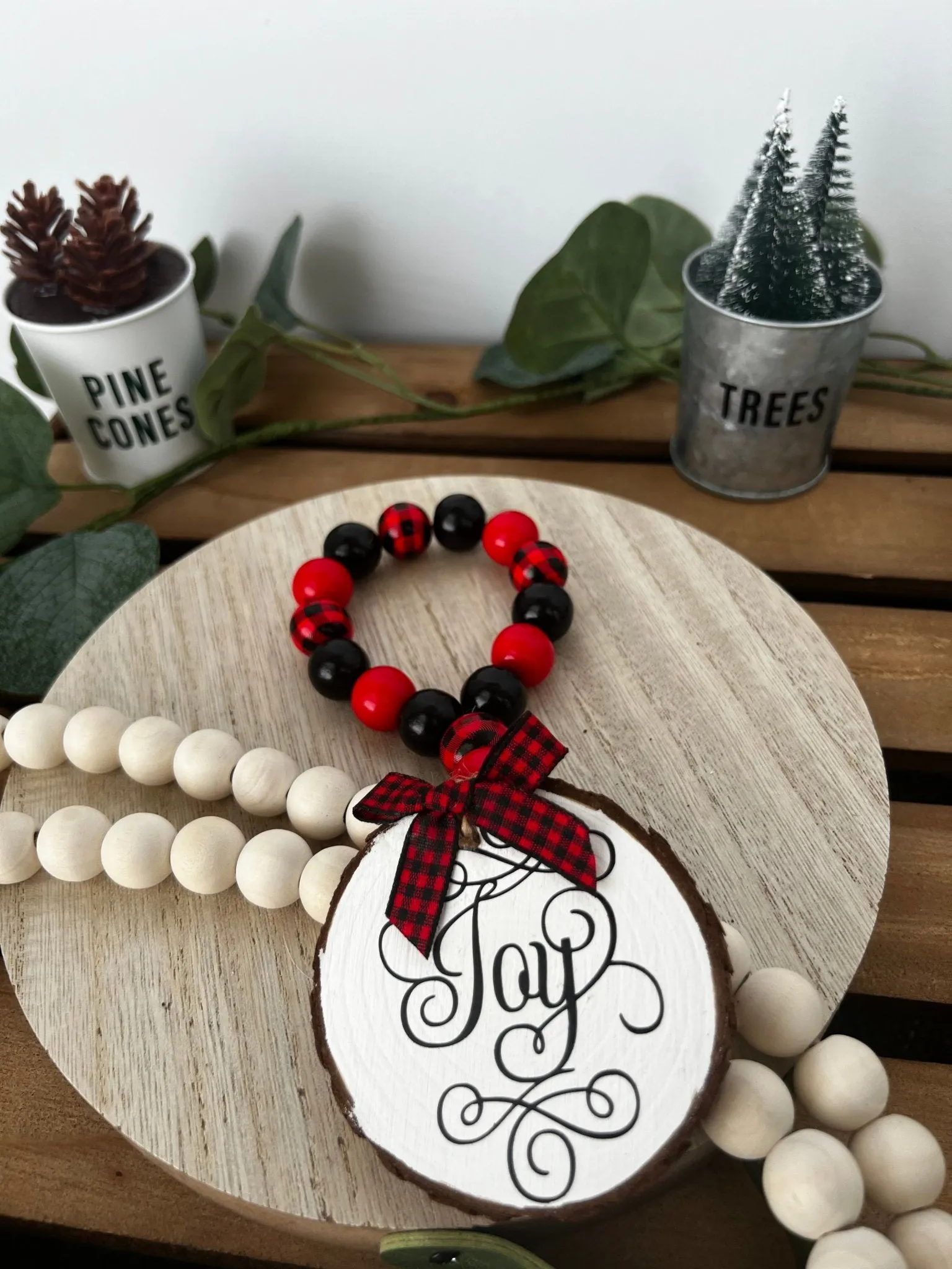Handcrafted Wine Bottle Hang Tag with Wood Bead - Peace, Joy or Noel