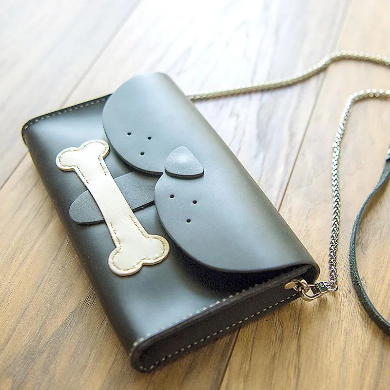 Handmade Leather Cute Dog Round Bag Chain Shoulder Bag Personalized Monogrammed Gift Custom Chain Crossbody Bag Purse Chain Shoulder Bag Purse