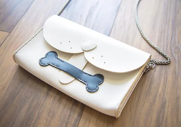 Handmade Leather Cute Dog Round Bag Chain Shoulder Bag Personalized Monogrammed Gift Custom Chain Crossbody Bag Purse Chain Shoulder Bag Purse