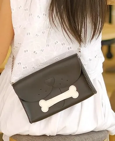 Handmade Leather Cute Dog Round Bag Chain Shoulder Bag Personalized Monogrammed Gift Custom Chain Crossbody Bag Purse Chain Shoulder Bag Purse