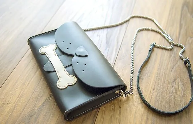 Handmade Leather Cute Dog Round Bag Chain Shoulder Bag Personalized Monogrammed Gift Custom Chain Crossbody Bag Purse Chain Shoulder Bag Purse
