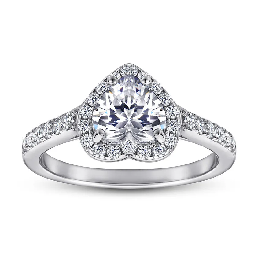 Heart-shaped Zircon Soleste Halo Silver Ring for Women