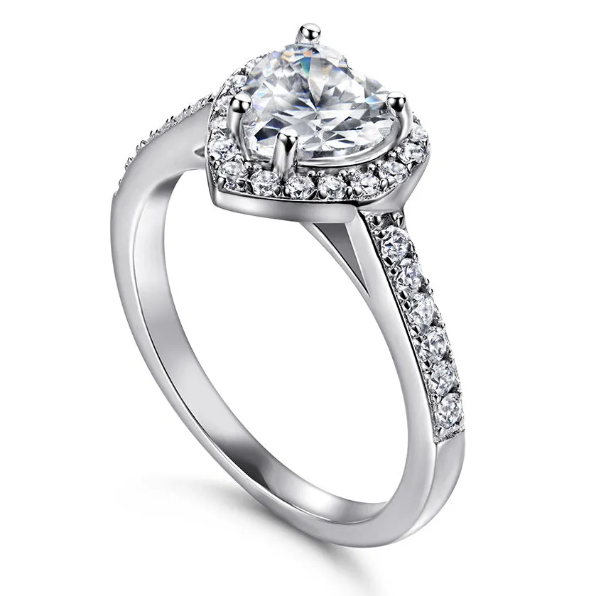 Heart-shaped Zircon Soleste Halo Silver Ring for Women