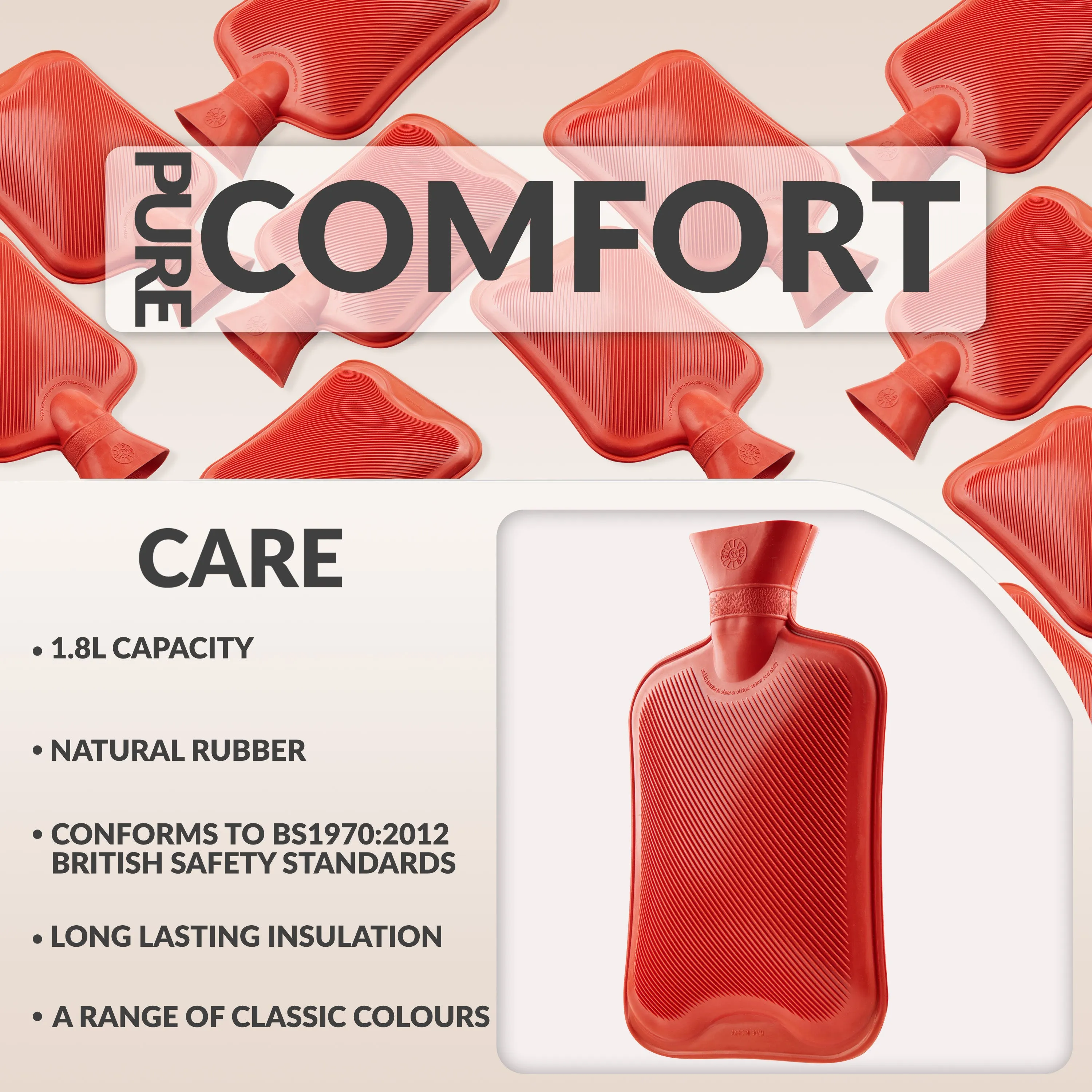 Hot Water Bottle Large 1.8L Rubber Hot Water Bottle - Red