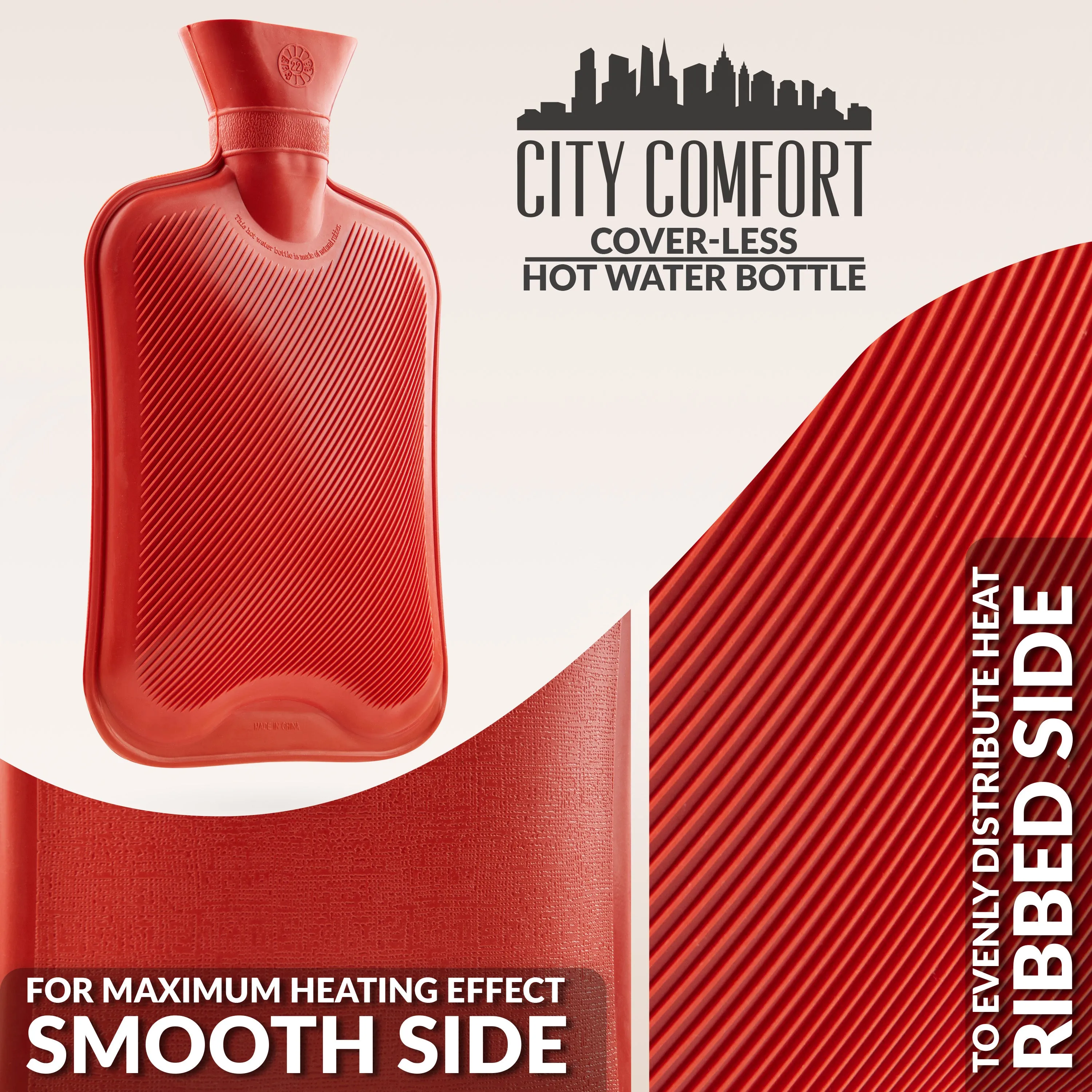Hot Water Bottle Large 1.8L Rubber Hot Water Bottle - Red
