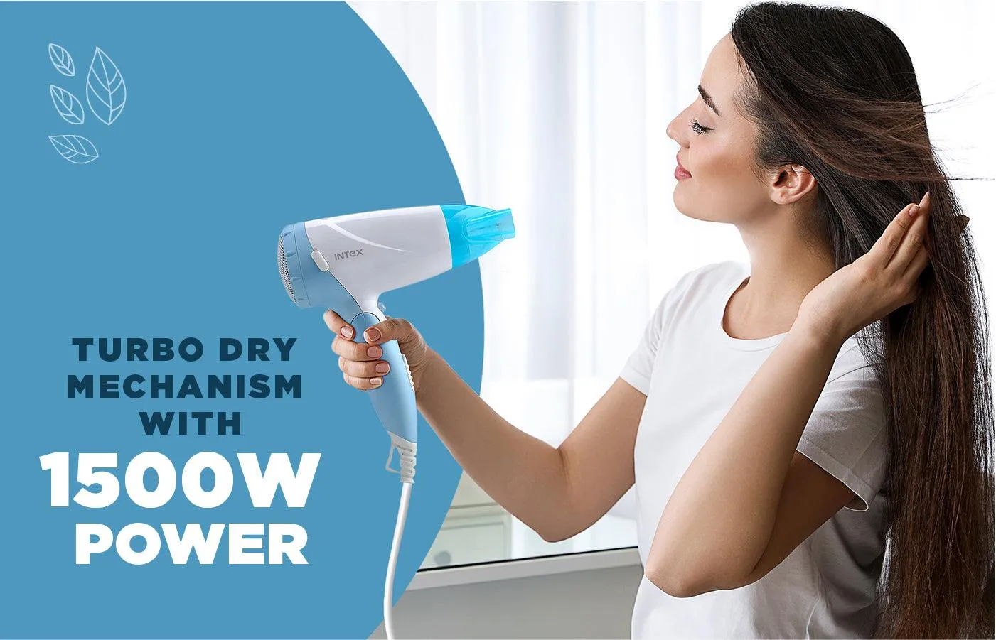 Intex 1500W Foldable Hair Dryer with 2 Speed and Heat Settings, Cool Shot Switch and Detachable Concentrator (HD 1503)