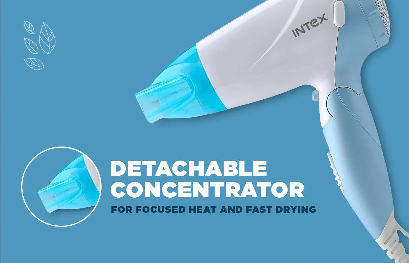 Intex 1500W Foldable Hair Dryer with 2 Speed and Heat Settings, Cool Shot Switch and Detachable Concentrator (HD 1503)