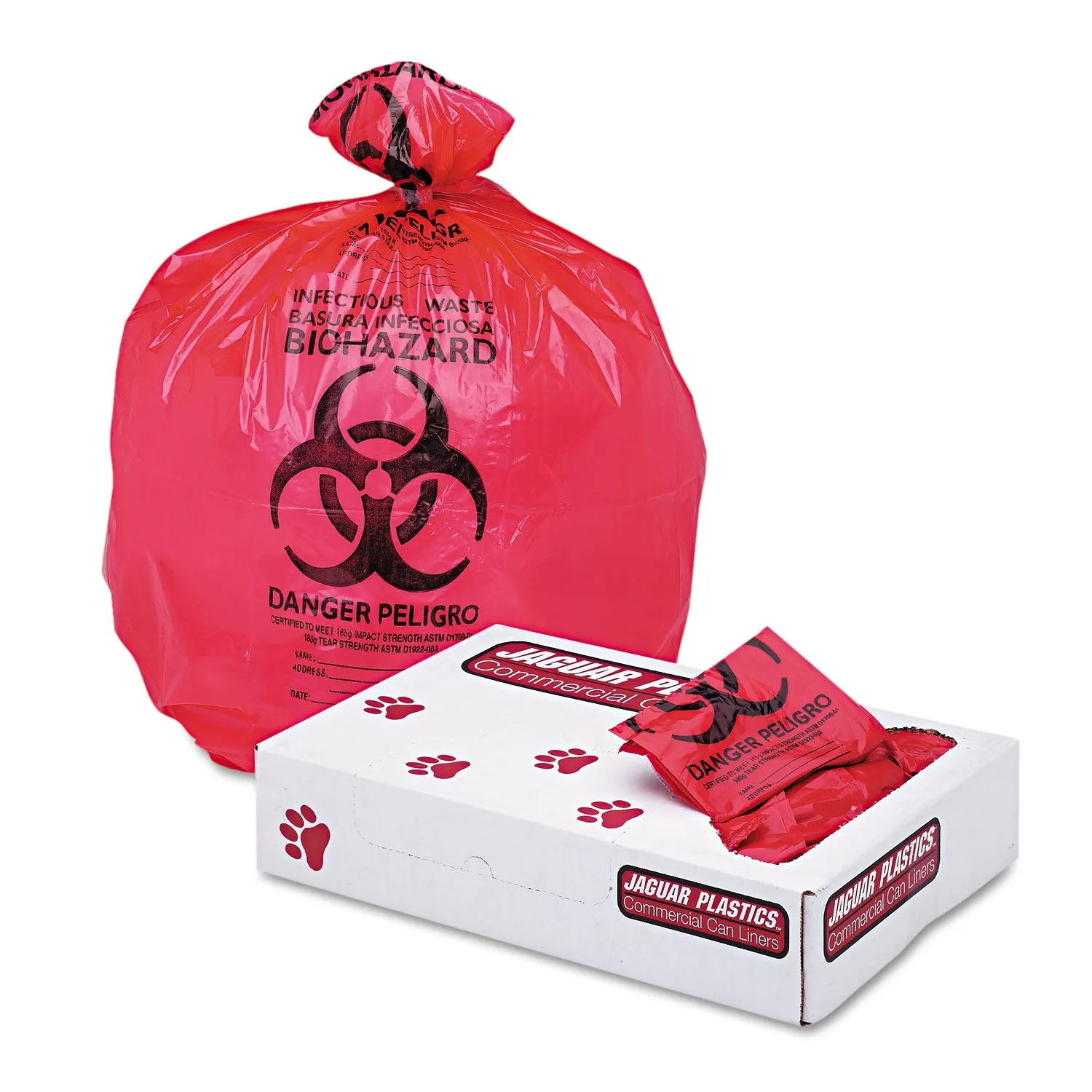 Jaguar Health Care Trash Can Liners, 16 Gal, 1.3 Mil, 24" X 32", Red, 250/Carton - JAGIW2432R