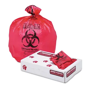 Jaguar Health Care Trash Can Liners, 16 Gal, 1.3 Mil, 24" X 32", Red, 250/Carton - JAGIW2432R
