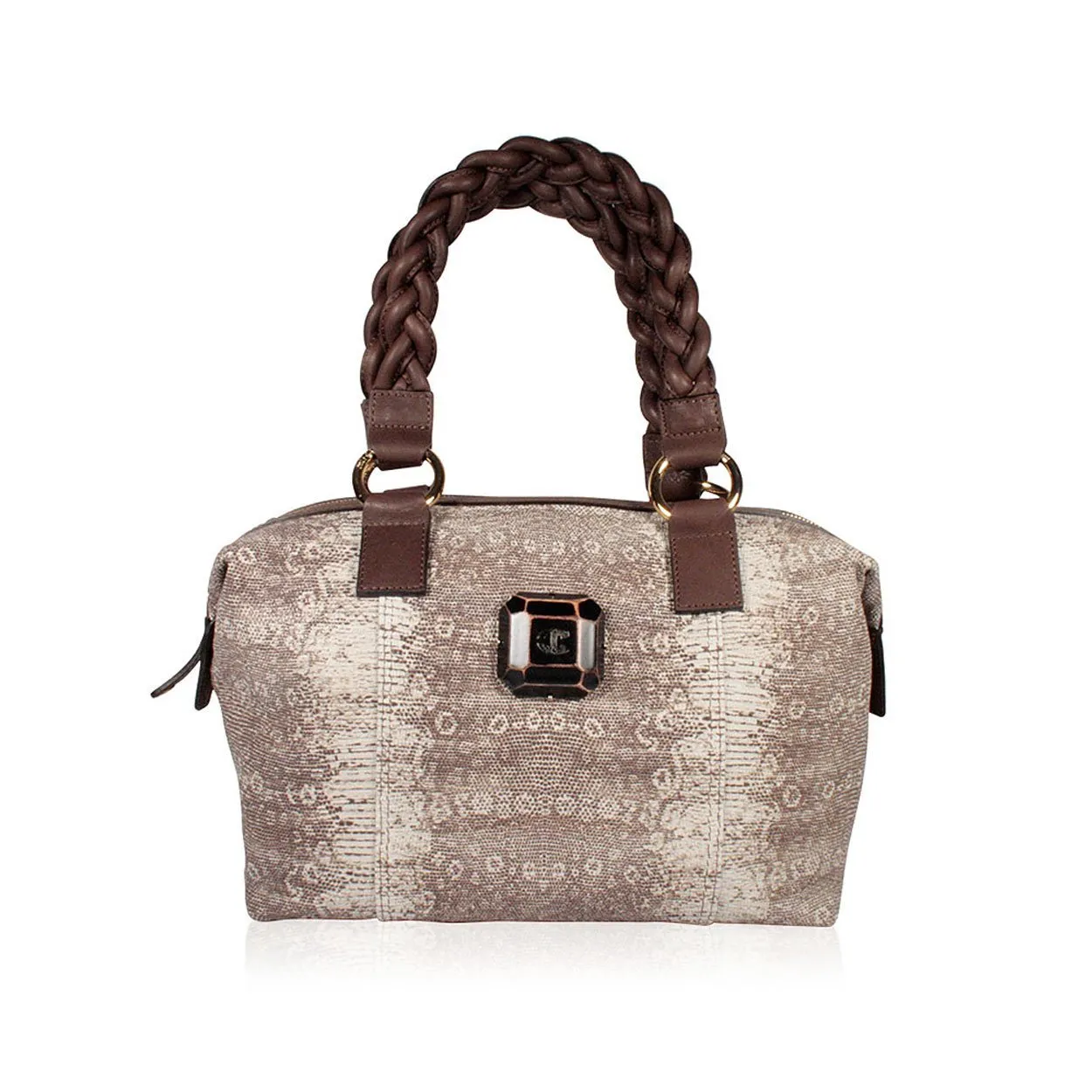 Just Cavalli Satchel Beige & Brown Lizard Skin Print Women's Handbag (JC190)