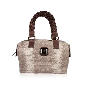 Just Cavalli Satchel Beige & Brown Lizard Skin Print Women's Handbag (JC190)