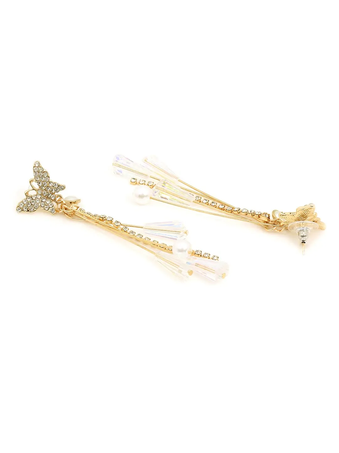 Kairangi Earrings for Women and Girls | Gold Crystal Stoned Long Dangler | Gold Plated Earring with Pearls| Butterfly Shaped Western Dangler | Birthday Gift for girls & women Anniversary Gift for Wife