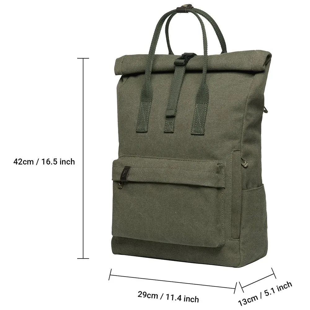 KAUKKO Vintage Canvas Rucksack Laptop Backpack for 12" Notebook for Women Men,School College Backpack (47-2-GREEN)