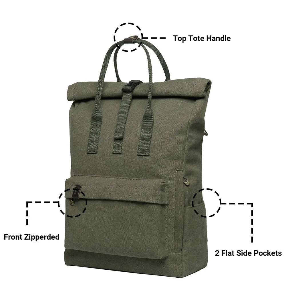 KAUKKO Vintage Canvas Rucksack Laptop Backpack for 12" Notebook for Women Men,School College Backpack (47-2-GREEN)