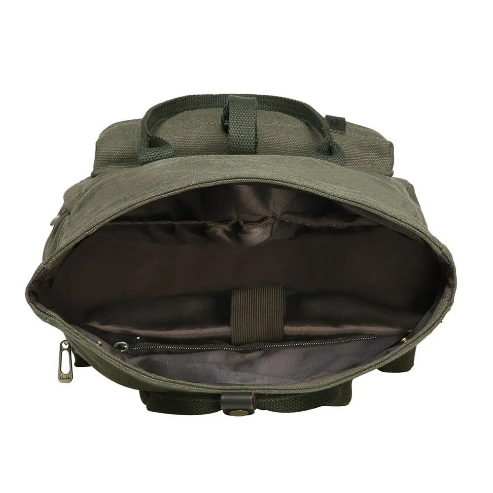 KAUKKO Vintage Canvas Rucksack Laptop Backpack for 12" Notebook for Women Men,School College Backpack (47-2-GREEN)