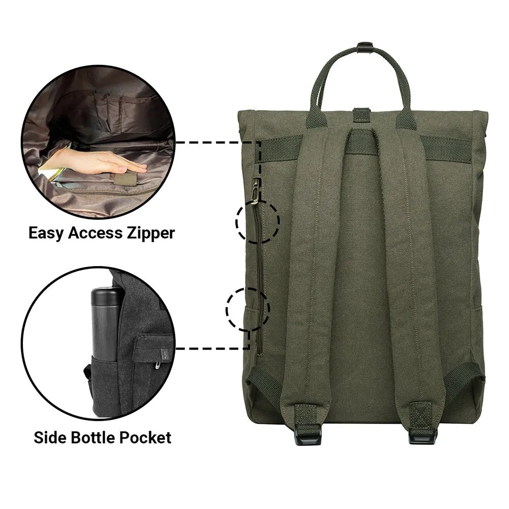 KAUKKO Vintage Canvas Rucksack Laptop Backpack for 12" Notebook for Women Men,School College Backpack (47-2-GREEN)