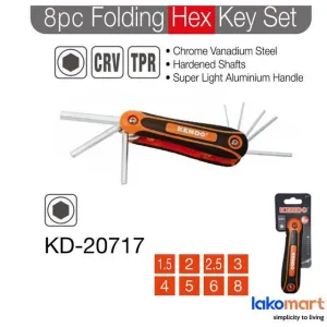 KENDO 8 Pcs Foldable Metric Allen Key CRV Set 1.5mm - 8.mm [2717]