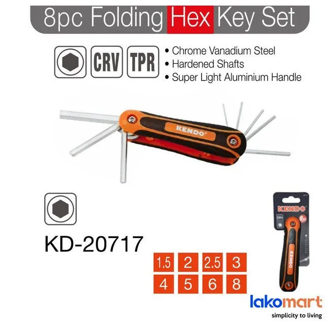 KENDO 8 Pcs Foldable Metric Allen Key CRV Set 1.5mm - 8.mm [2717]
