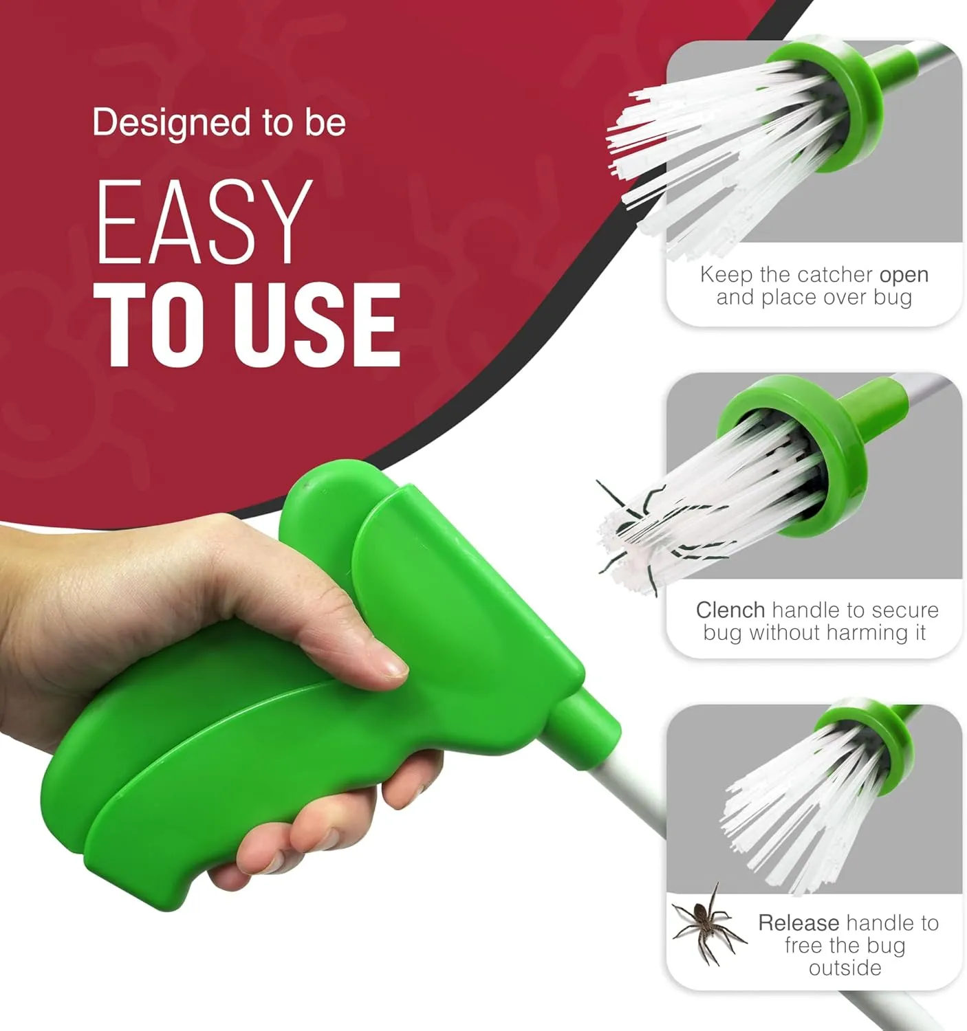 KEPLIN Foldable Spider Catcher - Long-Handled Bug Trap for Safe and Humane Removal of Spiders, Daddy Longlegs, Wasps, Bees, and Moths - Extra Long Handle for Easy Reach