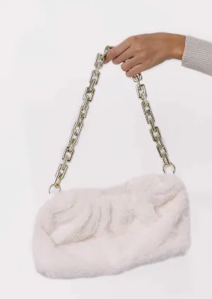 Kristen Cream Chunky Chain Fur Bag
