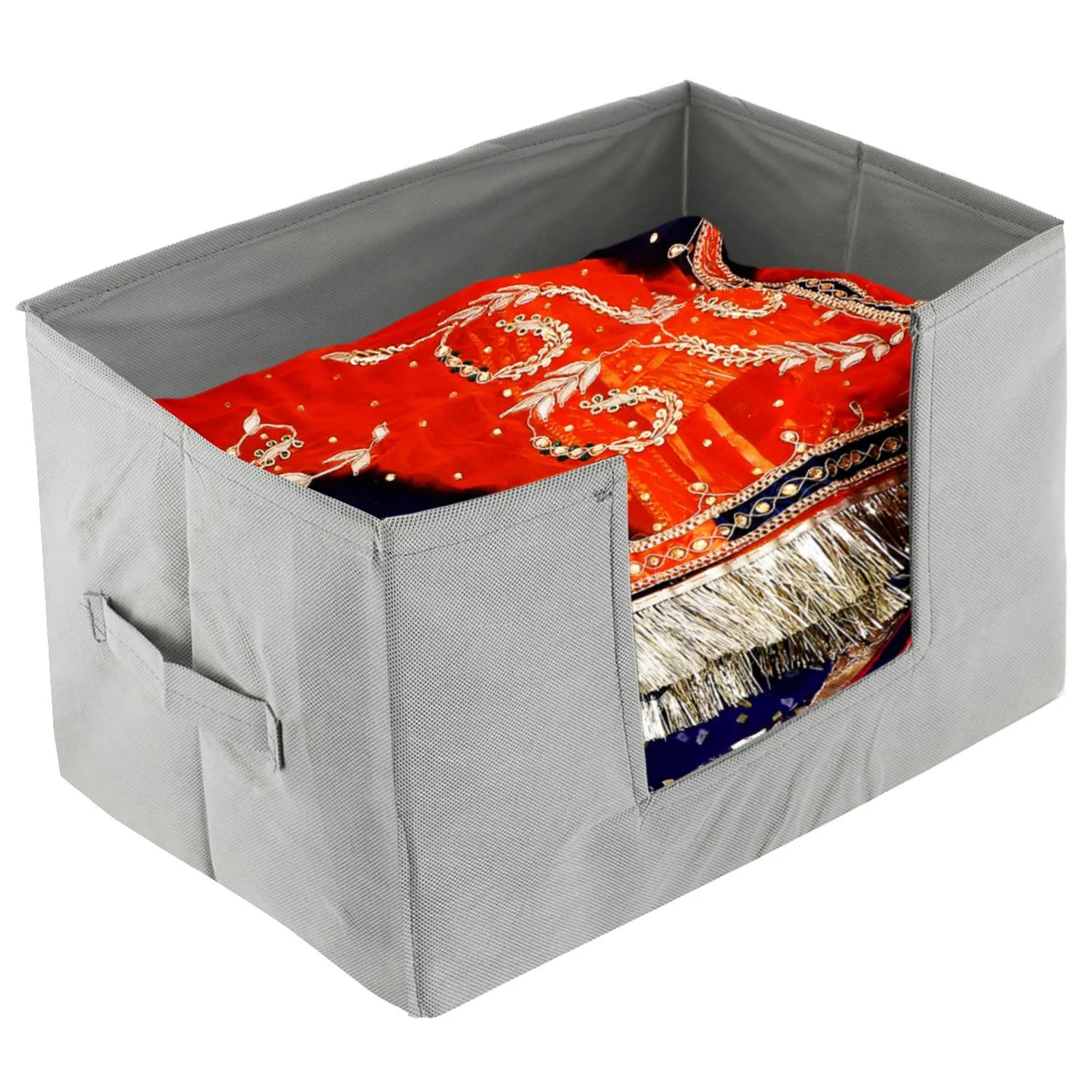 Kuber Industries 3 Pieces Large Capacity Space Saver Closet, Stackable and Foldable Saree, Clothes Organiser (Grey & Black & Royal Blue) -CTKTC39415