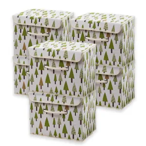Kuber Industries Large Foldable Storage Box With Lid|Toys Storage Bin|Wardrobe Organizer For clothes|Front Handle & Sturdy Pack Of-6 (Green)