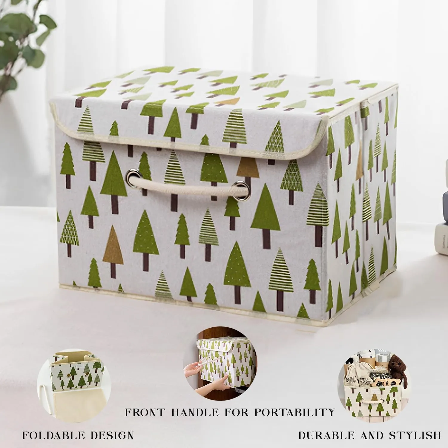 Kuber Industries Large Foldable Storage Box With Lid|Toys Storage Bin|Wardrobe Organizer For clothes|Front Handle & Sturdy Pack Of-6 (Green)