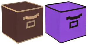 Kuber Industries Non Woven 2 Pieces Large Foldable Storage Organiser Cubes/Boxes (Coffee & Purple) - CTGTC35263