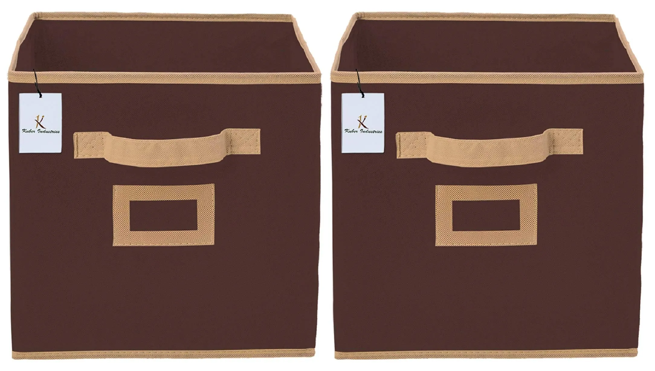 Kuber Industries Non Woven 2 Pieces Small Foldable Storage Organiser Cubes/Boxes (Coffee) - CTKTC035137