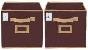Kuber Industries Non Woven 2 Pieces Small Foldable Storage Organiser Cubes/Boxes (Coffee) - CTKTC035137