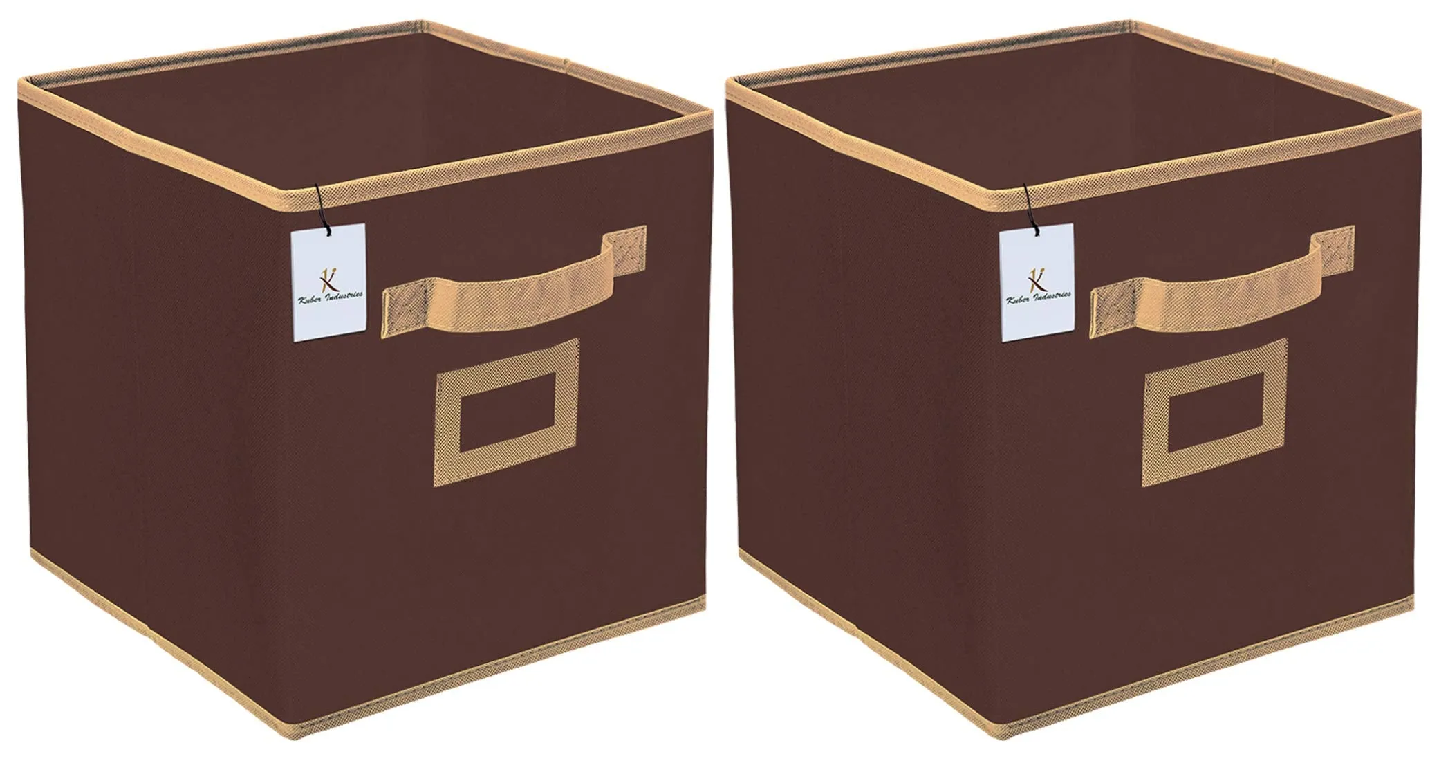 Kuber Industries Non Woven 2 Pieces Small Foldable Storage Organiser Cubes/Boxes (Coffee) - CTKTC035137