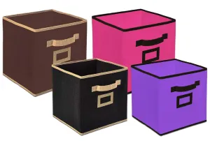Kuber Industries Non Woven 4 Pieces Small & Large Foldable Storage Organiser Cubes/Boxes (Black & Coffee & Pink & Purple) - CTGTC35353