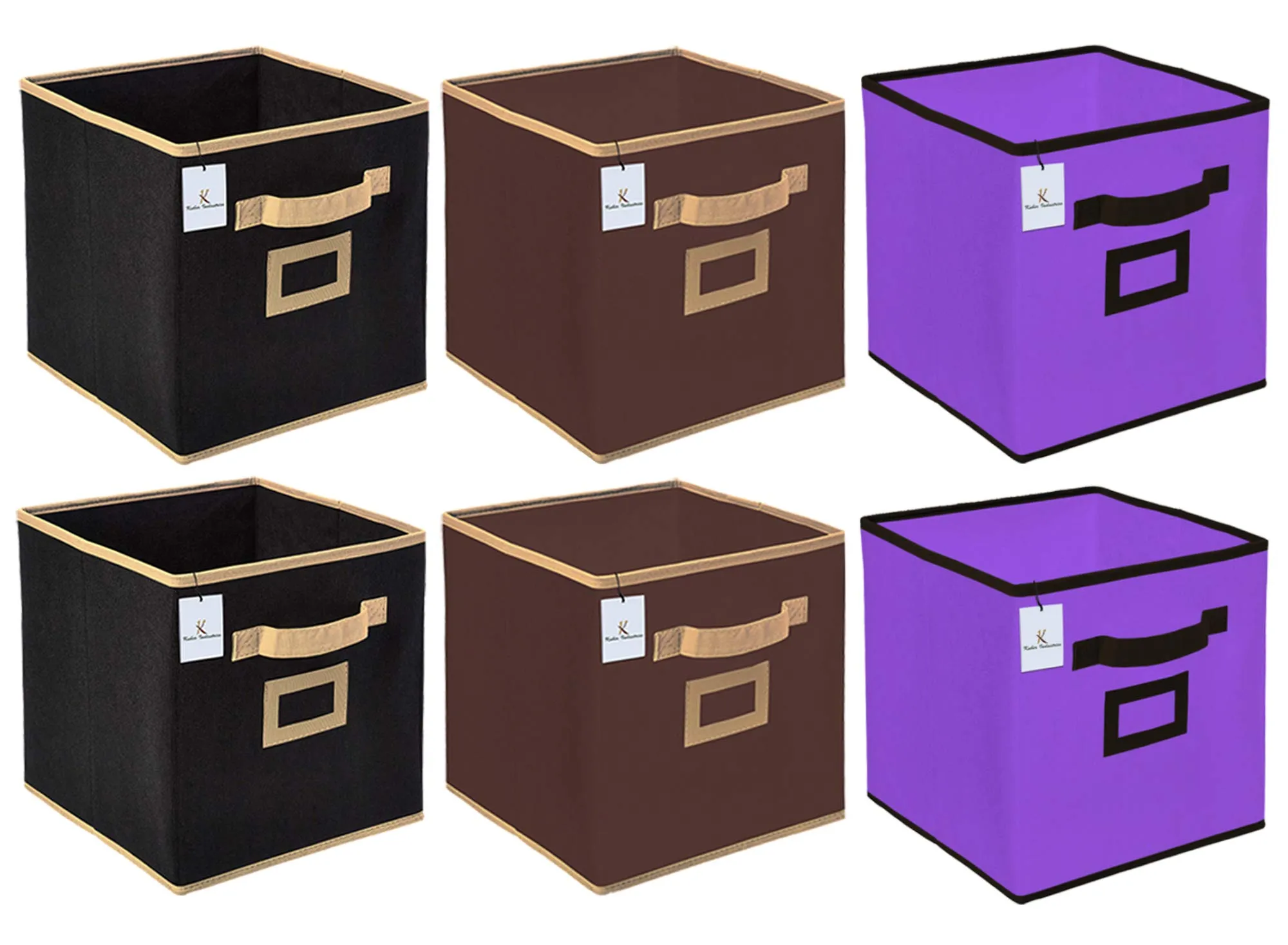 Kuber Industries Non Woven 6 Pieces Small Foldable Storage Organiser Cubes/Boxes (Black & Coffee & Purple) - CTKTC35211